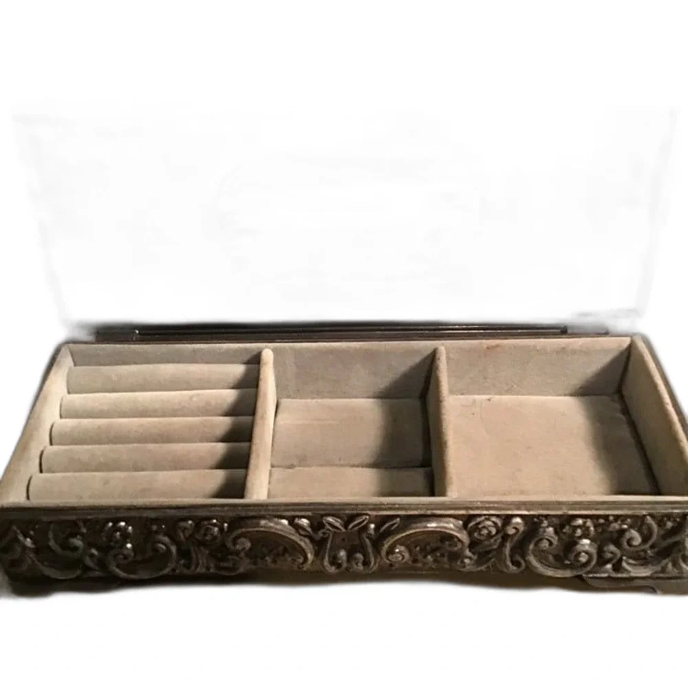 Vintage Godinger Silver Plated Jewelry Box with Floral Repoussé & Velvet Lining